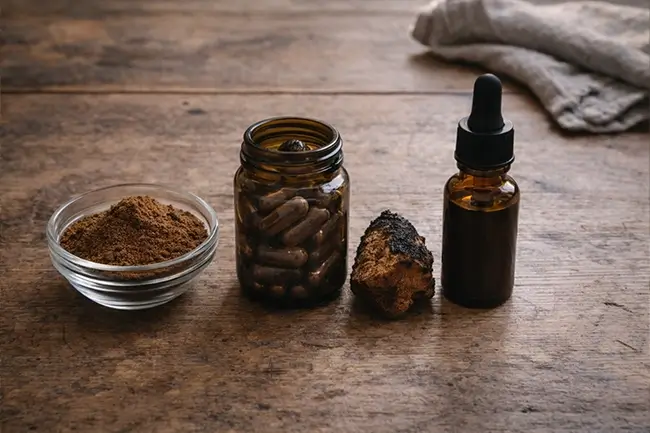 Chaga kopen in verschillende vormen: poeder, capsules en extract