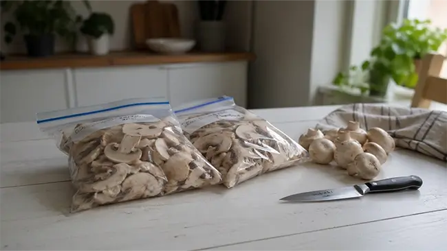 Champignons invriezen in handige porties op keukentafel