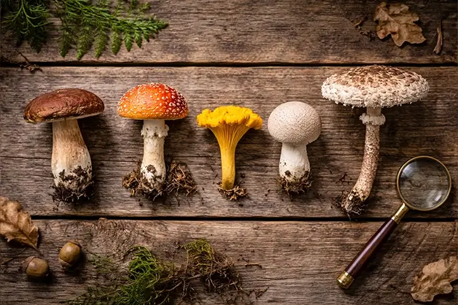 Eetbare en giftige paddenstoelen naast elkaar voor herkenning