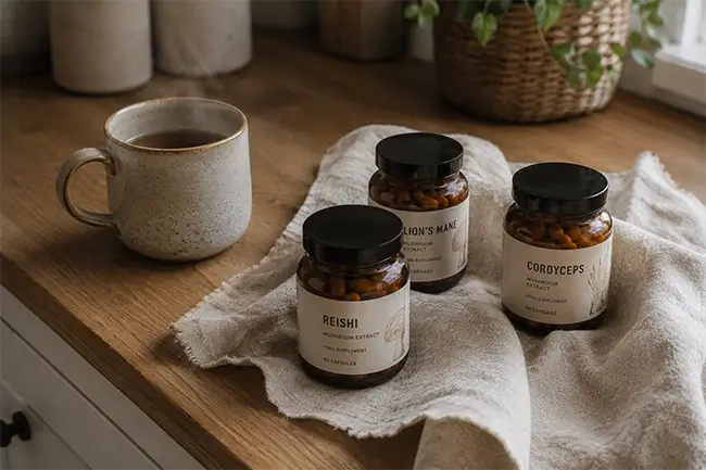 Lion's Mane werking supplementen samen met Reishi en Cordyceps