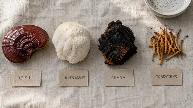 Pure Mushrooms assortiment Reishi Lion's Mane Chaga Cordyceps