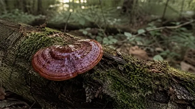 Reishi paddenstoel in natuurlijke bosomgeving